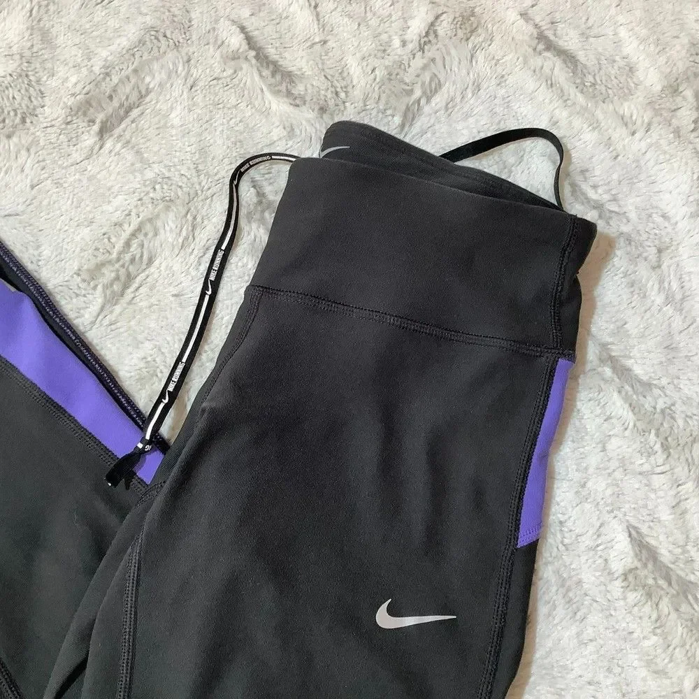 Nike dri fit cropped leggings size XS black - charcoal and purple